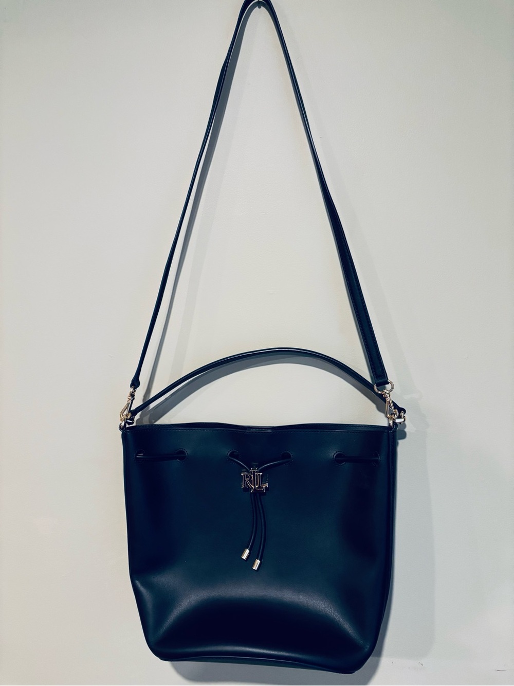Ralph Lauren Blue Leather Drawstring Shoulder Bucket Bag
